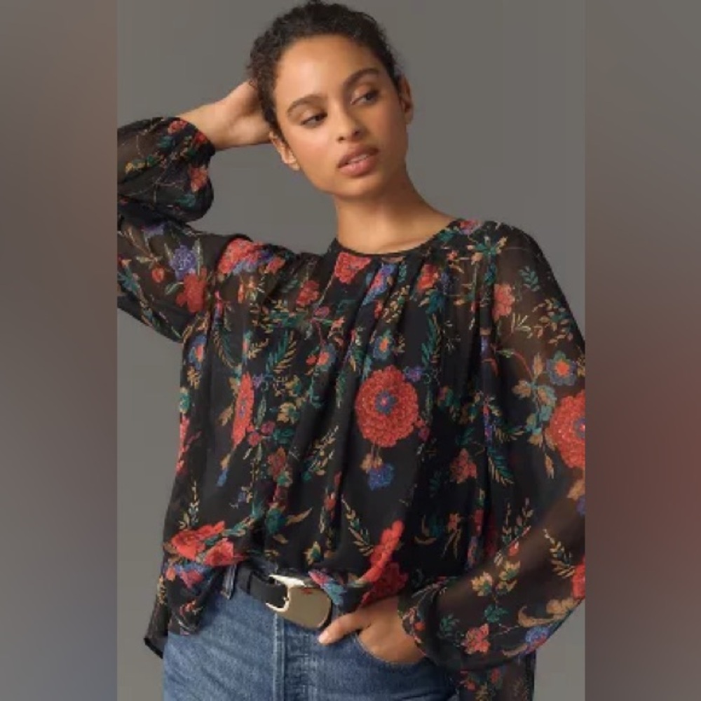 Anthropologie Estela Sheer Floral Print Blouse